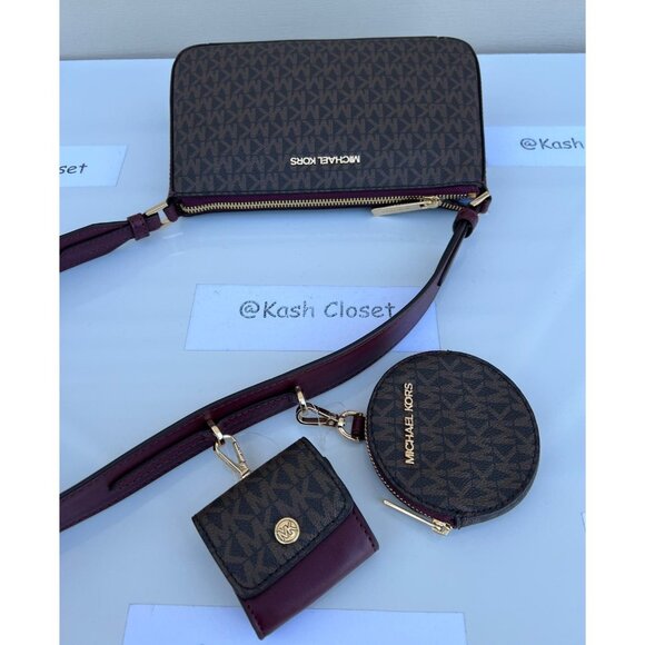 Michael Kors crossbody tech attach with coin purse & airpod case MK logo merlot - Picture 4 of 6